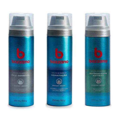 Espuma de Barbear Bozzano 200ml 193g - Refrescante + Pele Sensível + Hidratação